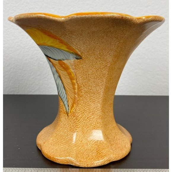 Hand Painted Wade Heath Vase Leaf design Art Deco 6" Tall England - Picture 4 of 7